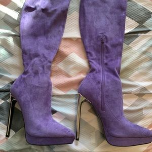 Fashion Nova over the knee purple velvet boots